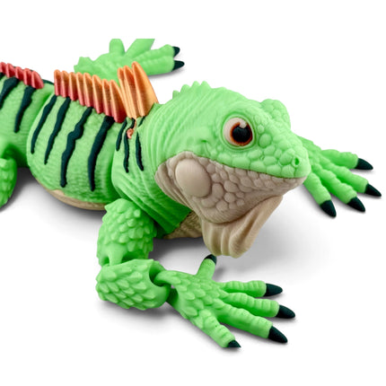 Iguana Figurine, Light Green with Orange-to-Yellow Silk Frills, 3D Printed