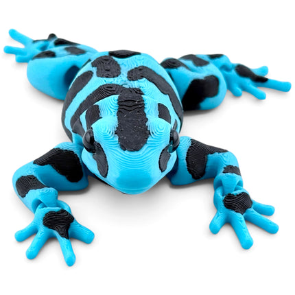 Poison Dart Frog Figurine, Light Blue & Black, 3.5 Inch, Glass Eyes, 3D Printed