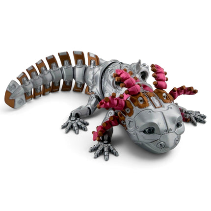 RobotoLotyl Steampunk Axolotl Figurine, Silver Mechanical, 3D Printed, photo 2