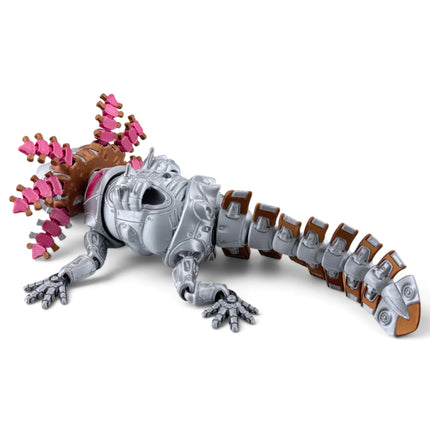 RobotoLotyl Steampunk Axolotl Figurine, Silver Mechanical, 3D Printed, photo 4