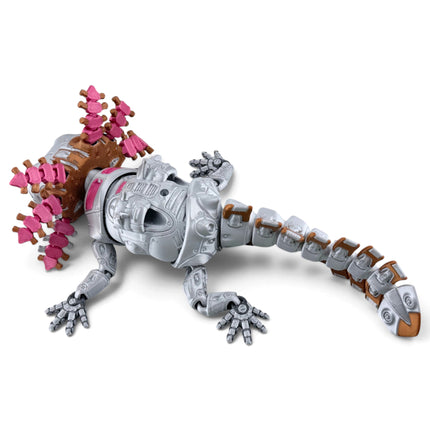 RobotoLotyl Steampunk Axolotl Figurine, Silver Mechanical, 3D Printed, photo 5
