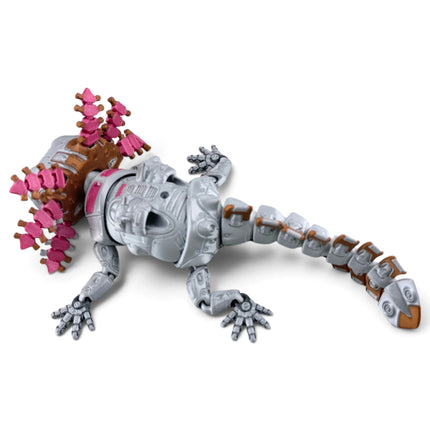 RobotoLotyl Steampunk Axolotl Figurine, Silver Mechanical, 3D Printed, photo 6