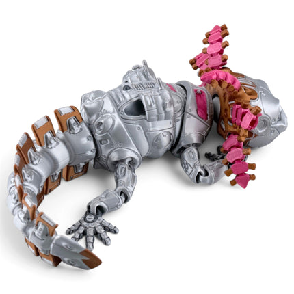 RobotoLotyl Steampunk Axolotl Figurine, Silver Mechanical, 3D Printed, photo 8