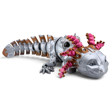 RobotoLotyl Steampunk Axolotl Figurine, Silver Mechanical, 3D Printed, photo 10