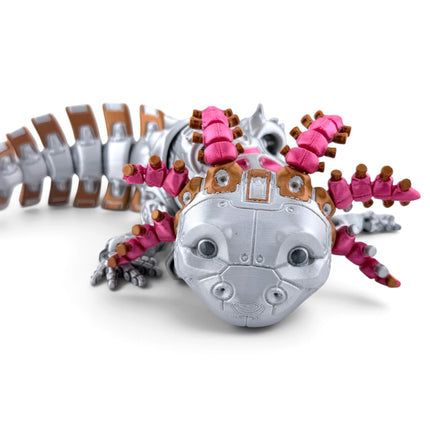 RobotoLotyl Steampunk Axolotl Figurine, Silver Mechanical, 3D Printed, photo 11