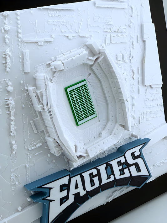 Philadelphia Eagles - Framed Topographical Map Art of Lincoln Financial Field (3D Raised Logo))