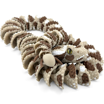 3D Printed Articulated Spider-Tailed Horned Viper Snake with Realistic Glass Eyes – 25 Inches Long