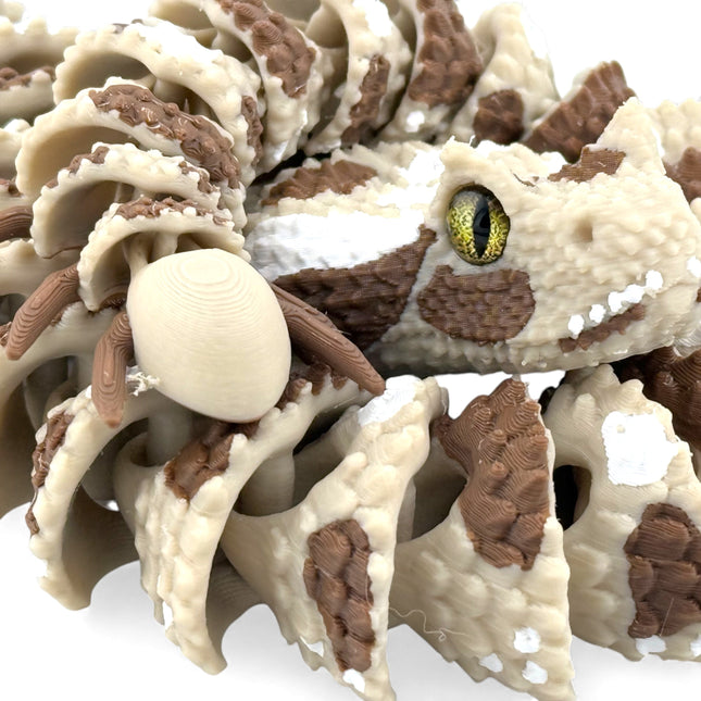Spider-Tailed Horned Viper Figurine, Articulated 25 Inch 3D Printed Snake with Glass Eyes