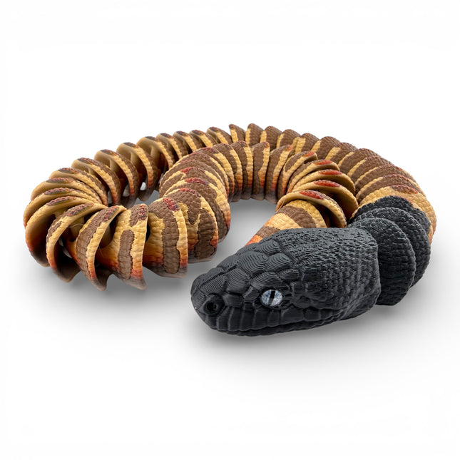 Black-Headed Python Figurine - Autumn Morph, 24 Inch Articulated Flexi Snake 3D Printed Decor