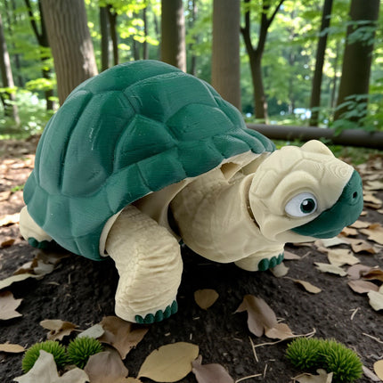 3D Printed Articulated Tortoise – Dark Green Shell (6 Inches Long)