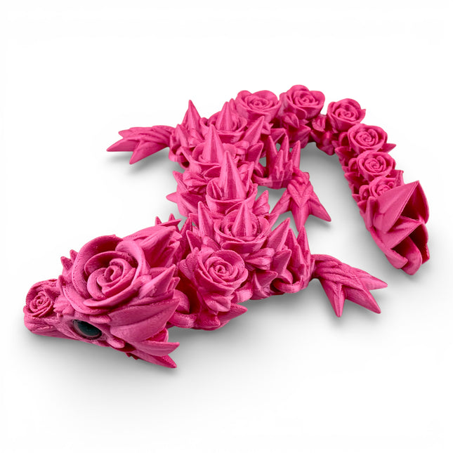 Rose Dragon Figurine - Silk Baby Dragon, Articulated 3D Printed Fantasy Creature, 12 Inch Flexi Toy, Desk Decor Gift
