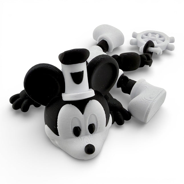 Steamboat Willie Inspired Dragon Figurine - Small 8 Inch Articulated Flexi 3D Printed Toy, Desk Decor Gift