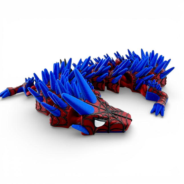 Spiderman Inspired Dragon Figurine - Fully Articulated 3D Printed Flexi Toy, 16 Inch Fantasy Dragon, Desk Decor Gift