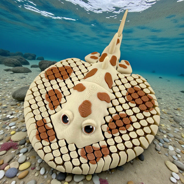 3D Printed Lexi the Electric Ray – Flexible Brown & Beige Ocean Model