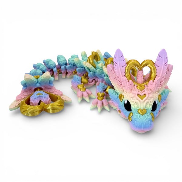 Baby Light Heart Dragon Figurine - Articulated 3D Printed Fantasy Dragon, Metallic Finish, Desk Decor Gift
