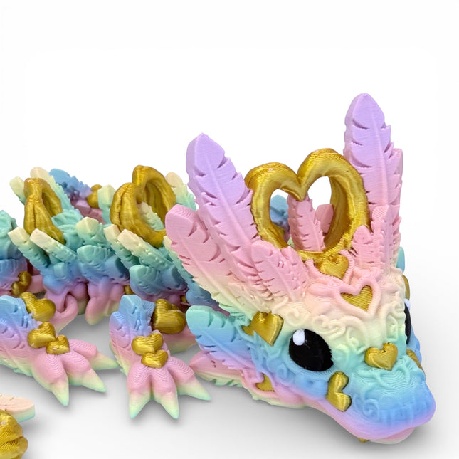 Baby Light Heart Dragon Figurine - Articulated 3D Printed Fantasy Dragon, Metallic Finish, Desk Decor Gift