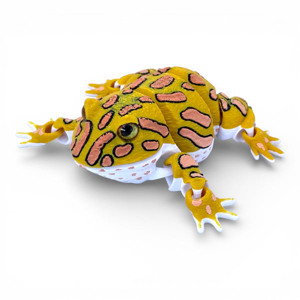 Albino Pac Man Frog Figurine - Realistic 3D Printed Amphibian, Glass Eyes, Desk Decor Gift for Frog Lovers