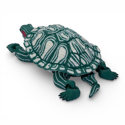 3D Printed Red-Eared Slider Turtle (Dark Green) with Realistic Glass Eyes – Articulated Turtle Model