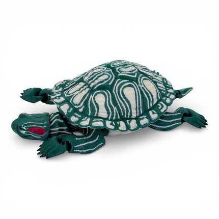 3D Printed Red-Eared Slider Turtle (Dark Green) with Realistic Glass Eyes – Articulated Turtle Model