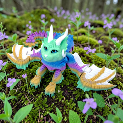 3D Printed Flexi Cat Dragon – Rainbow (13 × 10 × 4 Inches) – Designed by KeKreations