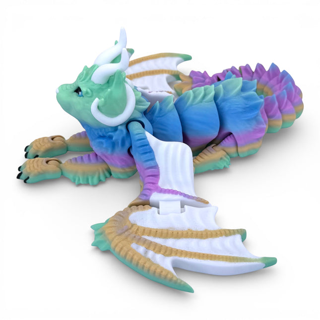 Flexi Cat Dragon Figurine, Rainbow 13 Inch Articulated 3D Printed Dragon, Fantasy Creature Desk Decor Fidget Toy Gift