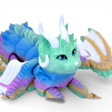 3D Printed Flexi Cat Dragon – Rainbow (13 × 10 × 4 Inches) – Designed by KeKreations