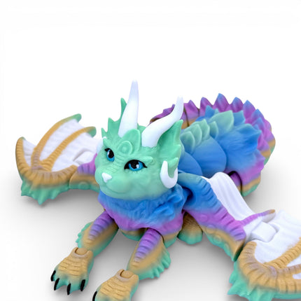 3D Printed Flexi Cat Dragon – Rainbow (13 × 10 × 4 Inches) – Designed by KeKreations