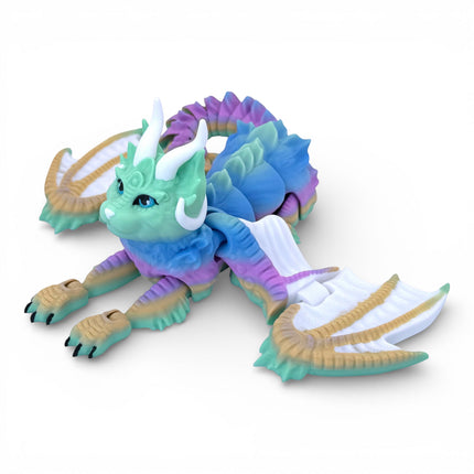 3D Printed Flexi Cat Dragon – Rainbow (13 × 10 × 4 Inches) – Designed by KeKreations