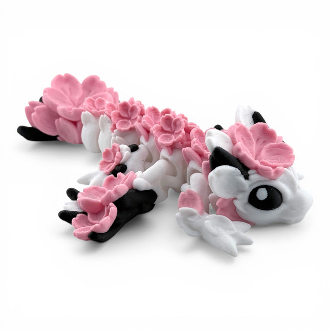 Tiny Cherry Blossom Dragon, Articulated Flexi 3D Printed Dragon Figurine, Floral Fantasy Creature Desk Decor Gift