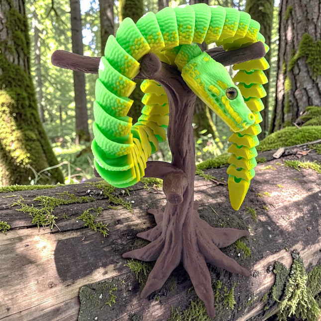 3D Printed Articulated Green Tree Python with Tree Stand
