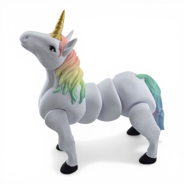 Flexi Unicorn figurine side profile showing rainbow mane