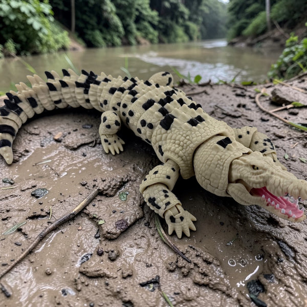 3D Printed Articulated Saltwater Crocodile - Beige & Black