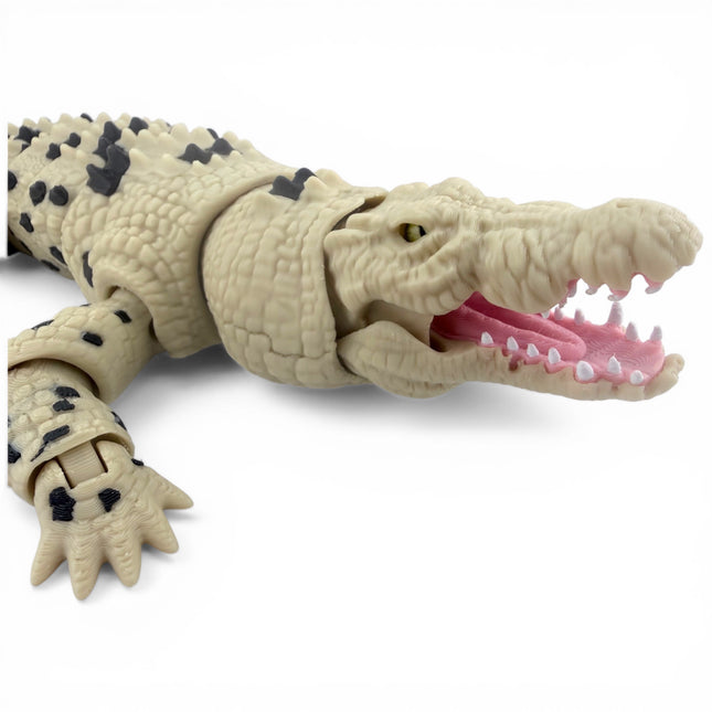Saltwater Crocodile Figurine, Articulated Beige & Black 3D Printed Alligator Model, Reptile Decor Gift