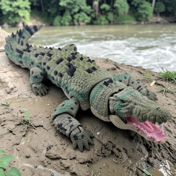 3D Printed Articulated Saltwater Crocodile - Camoflauge Green Gradient & Black