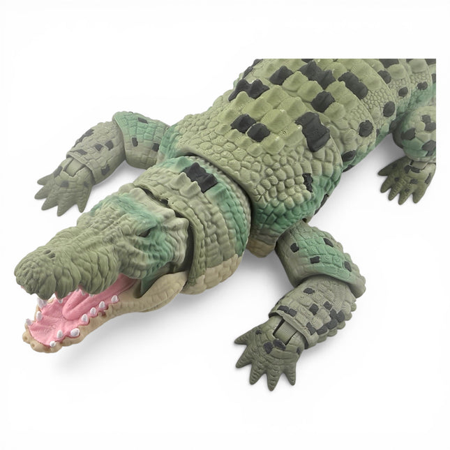 Saltwater Crocodile Figurine, Articulated Green Gradient Camo & Black 3D Printed Alligator Model, Reptile Decor Gift