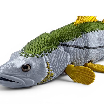 Snook figurine, articulated 3D printed with glass eyes
