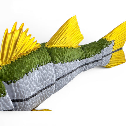 Snook figurine, articulated 3D printed with glass eyes