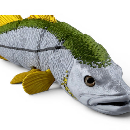 Snook figurine, articulated 3D printed with glass eyes
