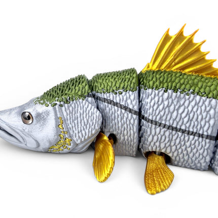 Snook figurine, articulated 3D printed with glass eyes