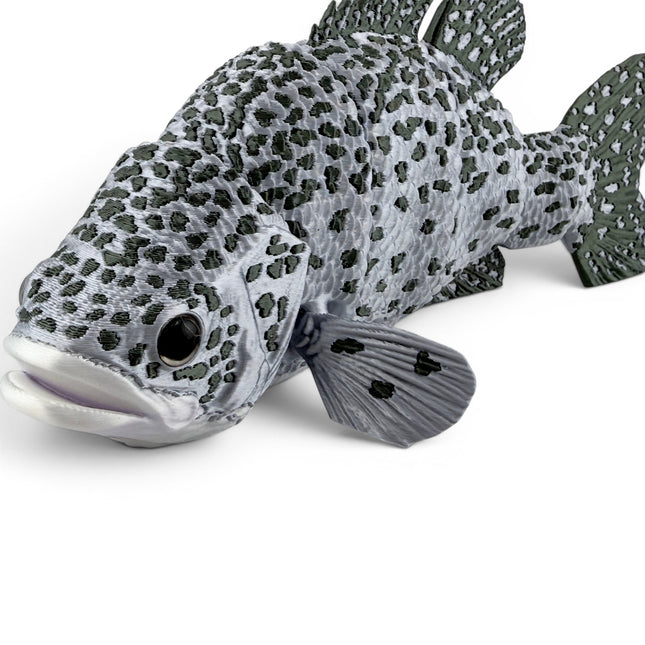 Crappie figurine, silver with green markings 3D printed with glass eyes