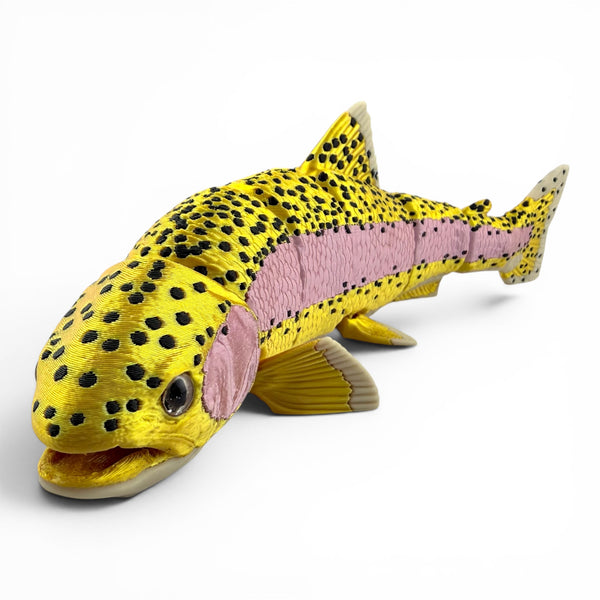 Rainbow trout figurine, articulated 3D printed with glass eyes
