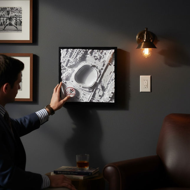 Tidal 3D Printed New York Yankees Yankee Stadium 3D topographical wall art in a dark brown frame