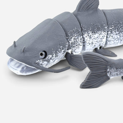 Catfish figurine, articulated 3D printed with glass eyes