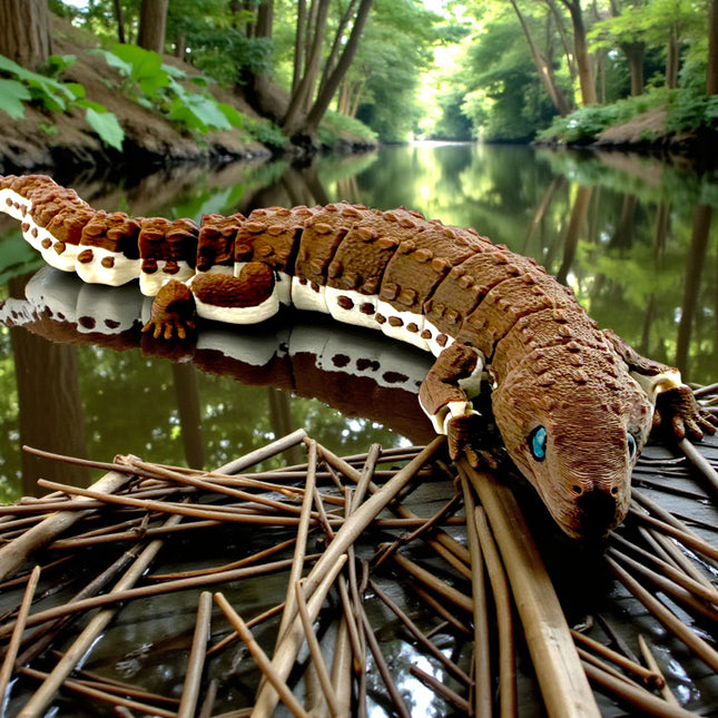 3D Printed Articulated Earless Monitor Lizard – Dark Brown Variant with Realistic Glass Eyes