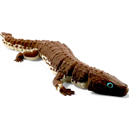 3D Printed Articulated Earless Monitor Lizard – Dark Brown Variant with Realistic Glass Eyes