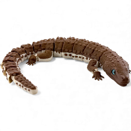 3D Printed Articulated Earless Monitor Lizard – Dark Brown Variant with Realistic Glass Eyes