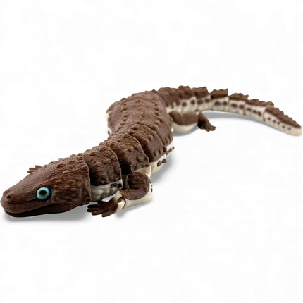 3D Printed Articulated Earless Monitor Lizard – Dark Brown Variant with Realistic Glass Eyes