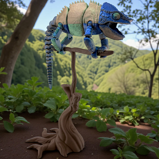 3D Printed Panther Chameleon Figurine on Branch – Color-Changing Variation (12 Inches Long)