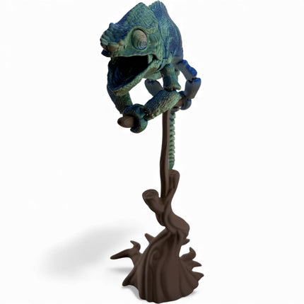 3D Printed Panther Chameleon Figurine on Branch – Color-Changing Variation (12 Inches Long)