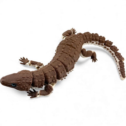 3D Printed Articulated Earless Monitor Lizard – Dark Brown Variant with Realistic Glass Eyes